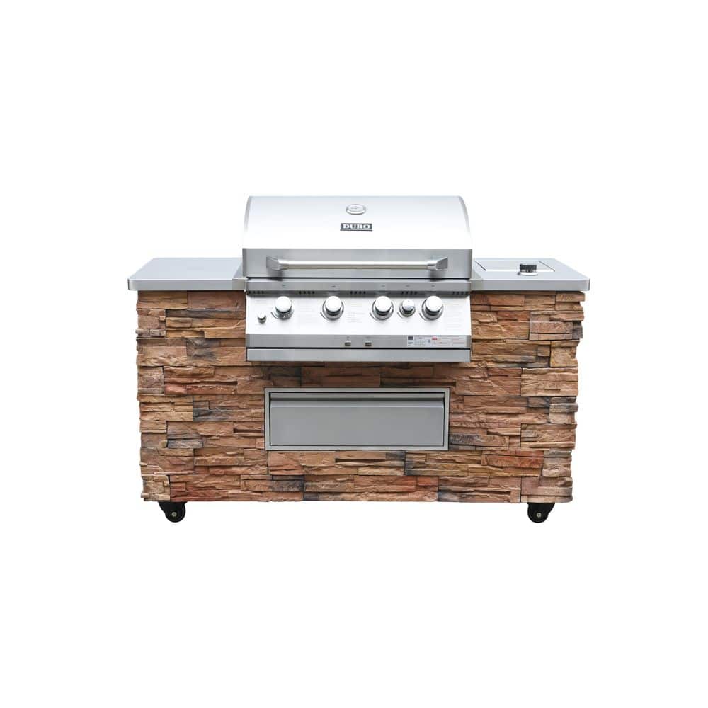 6-Burner 58 in. Culture Island Convertible Stainless Steel Brick Look Gas Grill with Rotisserie