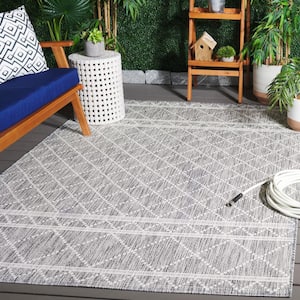 Courtyard Light Gray/Dark Gray 5 ft. x 8 ft. Diamond Border Indoor/Outdoor Area Rug