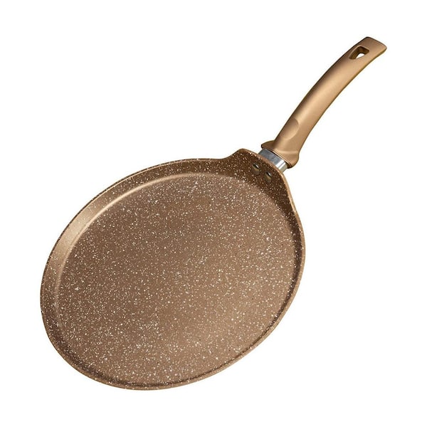 Gold Granite Finish Cast Aluminum Nonstick Crepe Pan with Stay-Cool Handle for Induction Stovetops, PFOA Free