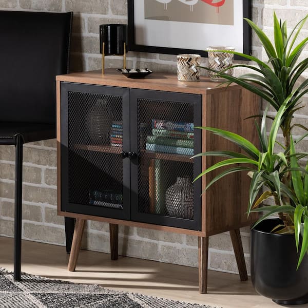 Baxton Studio Yuna Natural Brown and Black Storage Cabinet