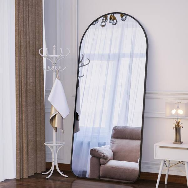 32 in. W x 71 in. H Arch Aluminium Black Framed Full Length Mirror Standing Floor Mirror