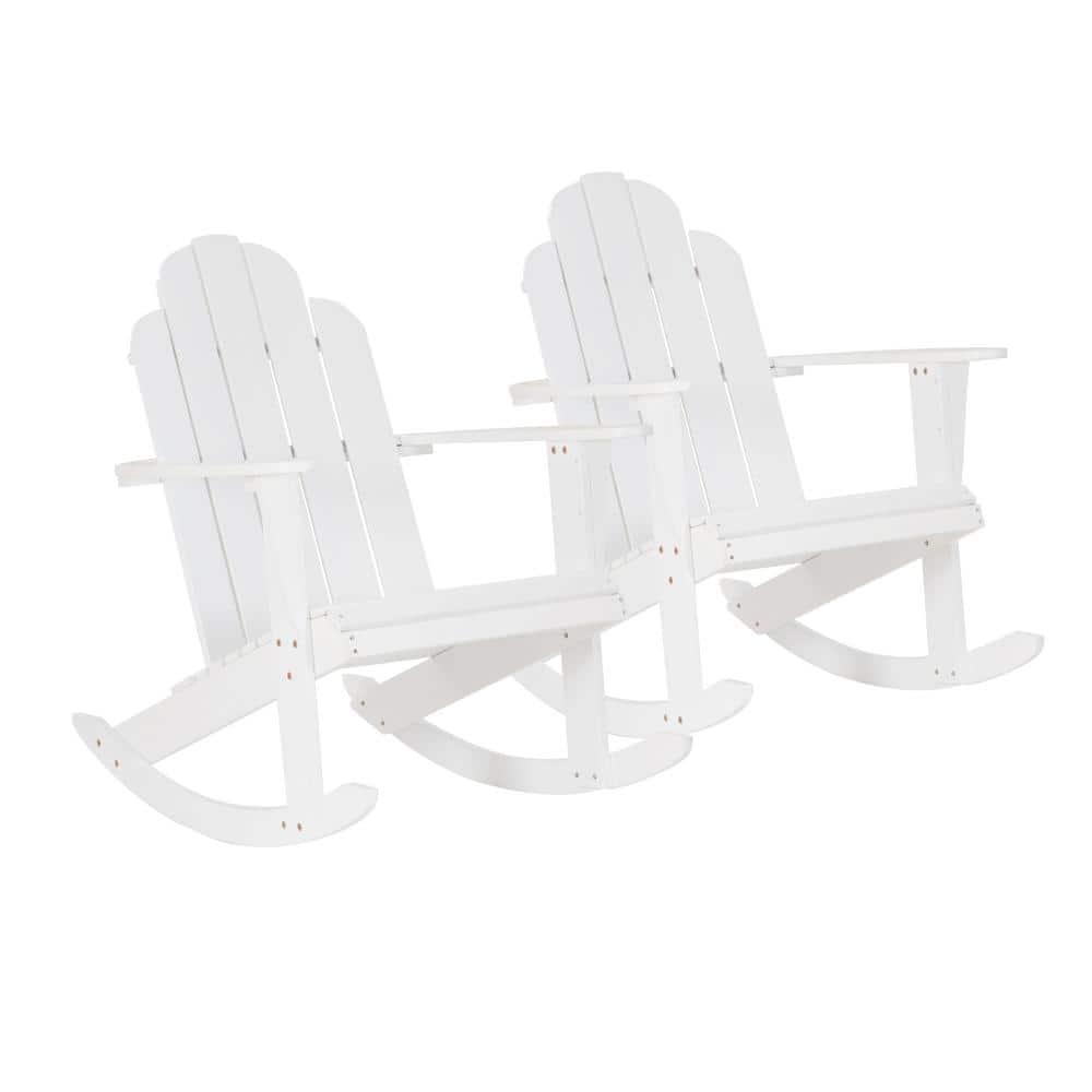Linon Home Decor Shelly White Wood Outdoor Adirondack Rocking