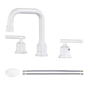8 in. Widespread Double Handle Bathroom Faucet with Drain Kit in White