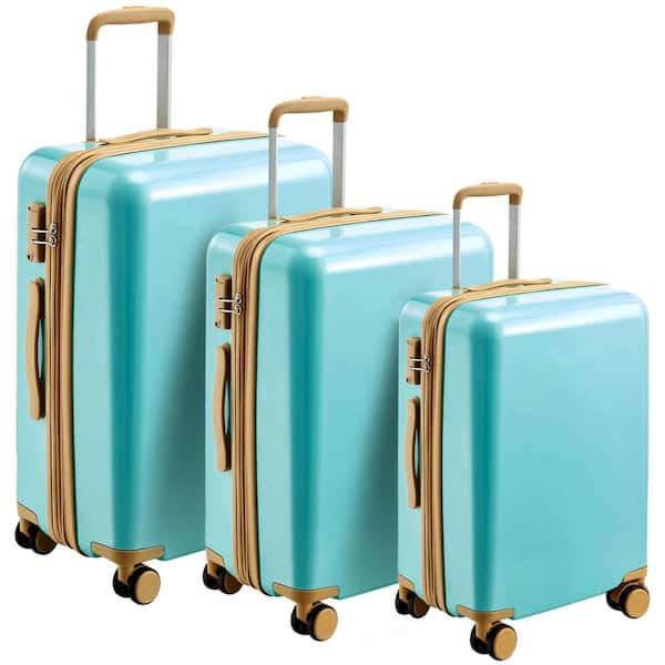 Merax Light Blue Lightweight 3-Piece Expandable ABS + PC Hardshell Spinner 8 Wheels  20"  24"  28" Luggage Set with TSA Lock