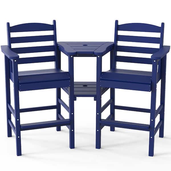 HDPE Plastic Outdoor Bar Stool with Removable Double Connecting Trays (2-Pack)