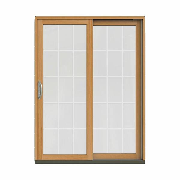 JELD-WEN 60 in. x 80 in. W-2500 Contemporary White Clad Wood Right-Hand 15 Lite Sliding Patio Door w/Stained Interior