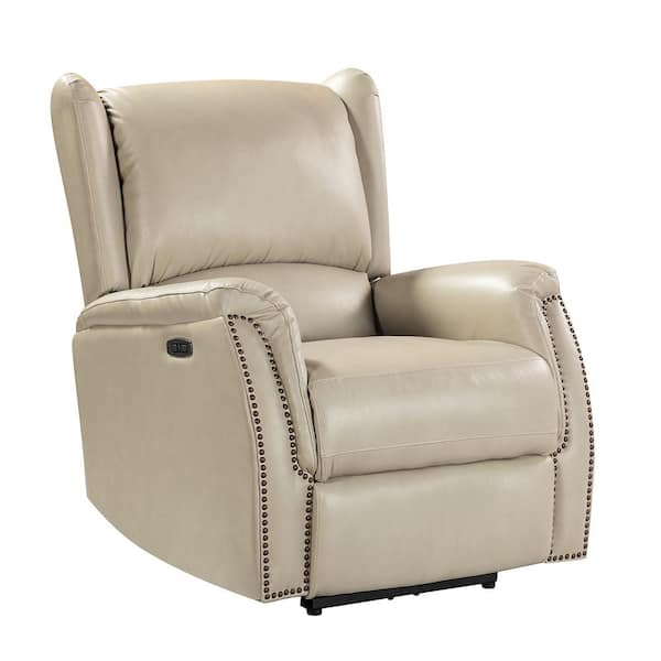 JAYDEN CREATION Eduardo Beige Genuine Leather Wingback Power Recliner