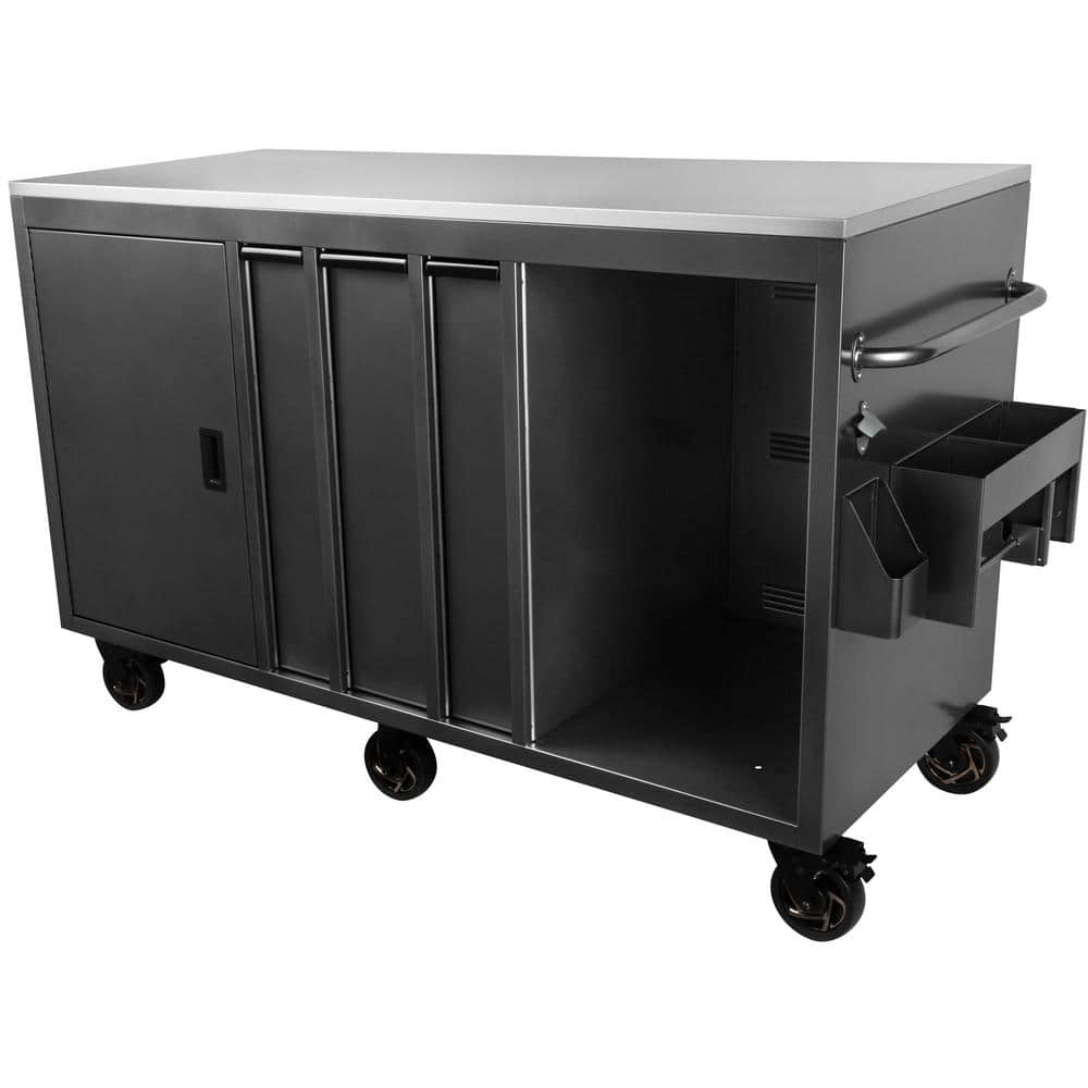 International Silver 72 In W X 46 5 In H X 30 2 In D Mobile Outdoor Kitchen Cabinet With 3 Drawes And Stainless Steel Top Surface H72mokc3ss The Home Depot