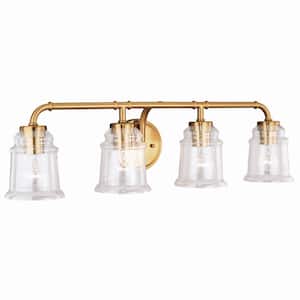 Toledo 30.5 in. W 4-Light Natural Brass Industrial Jar Bathroom Vanity Light Fixture