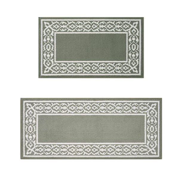 Lorreta 2-tone Ivory/Sage 2 ft. x 5 ft Border 2-Piece Rug Set