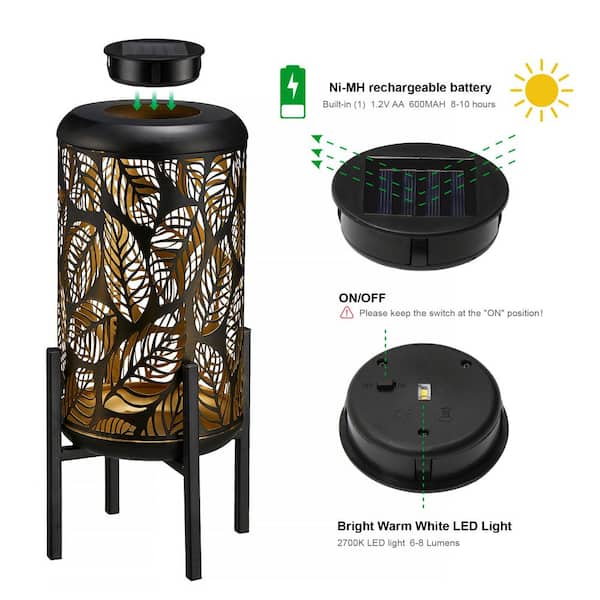 Glitzhome 11.50 in. H Black Metal Stripes Solar Powered