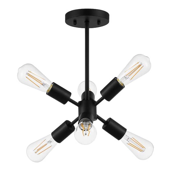 Leonie 16.25 in. 6-Light Matte Black Sputnik Semi-Flush Mount, Industrial Ceiling Light