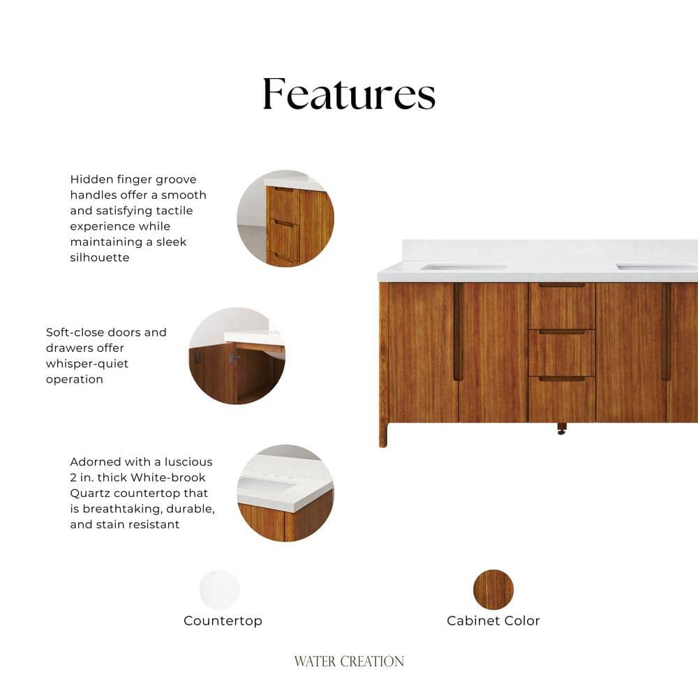 Sequoia 72-Inch Double Sink Mango Wood Bath Vanity with White Quartz Top