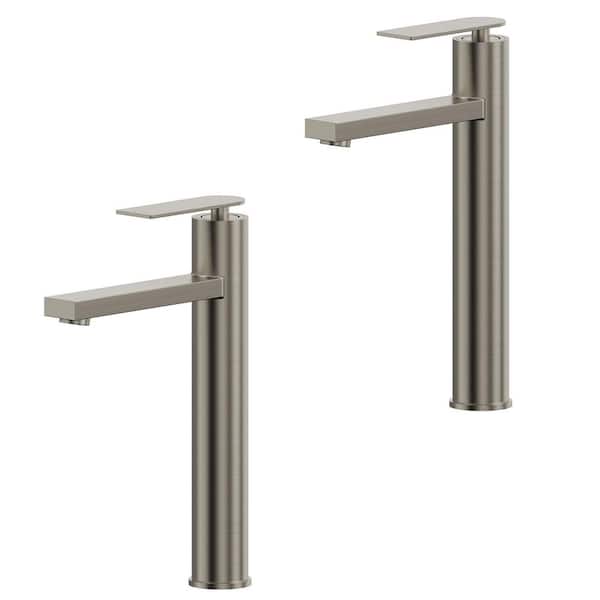9 in. Spout Height Single Handle Single Hole Vessel Sink Faucet 1.2 GPM in Brushed Nickel Drain Not Included (2-Pack)
