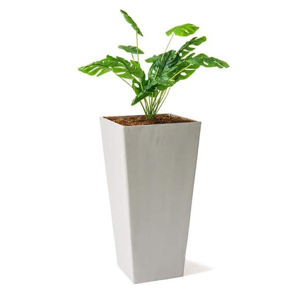 Modern 30 in. Gray Square Planter, Tapered Plastic Design for Indoor & Outdoor Use, Ideal for Patio or Home Decor