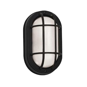 Cape 1-Light Black LED Outdoor Wall Lantern Sconce with Frosted Ribbed Glass Shade