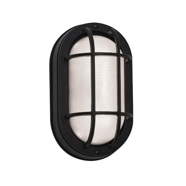 AFX Cape 1-Light Black LED Outdoor Wall Lantern Sconce with Frosted Ribbed Glass Shade