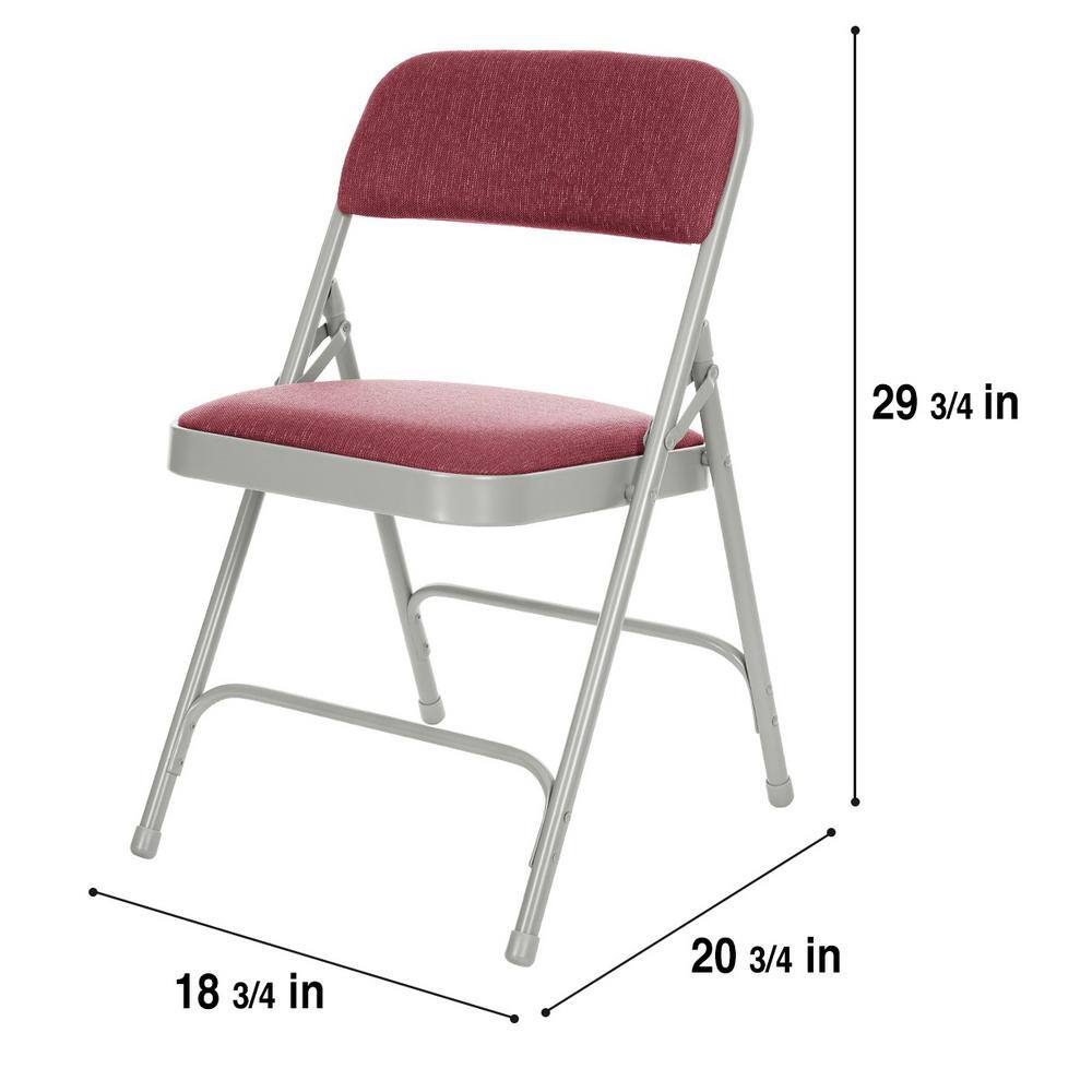 Burgundy Upholstered Metal Folding Arm Chair Set of 4
