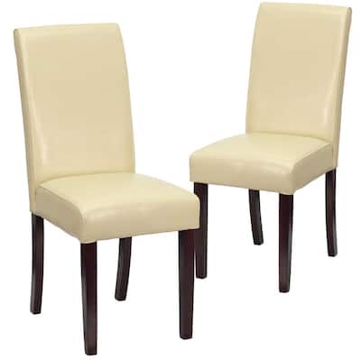 Parsons Chair Dining Chairs, Ivory Faux Leather Dining Chairs