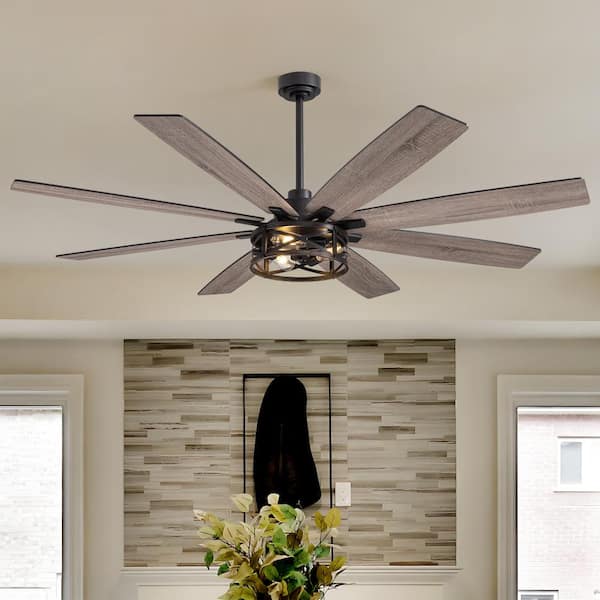 72 in. Farmhouse Wood Grain Caged Ceiling Fan with Light, Included Remote and App Control for Indoor/Outdoor Use
