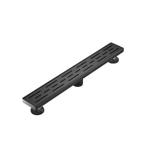 28 in. Linear Stainless Steel Shower Drain with Slot Pattern, Matte Black