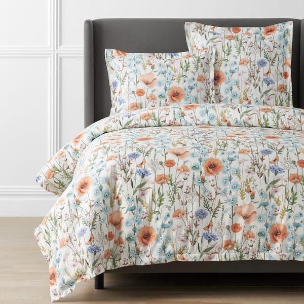 The Company Store Legends Hotel Summer Floral Wrinkle-Free White Multi King Sateen Duvet Cover