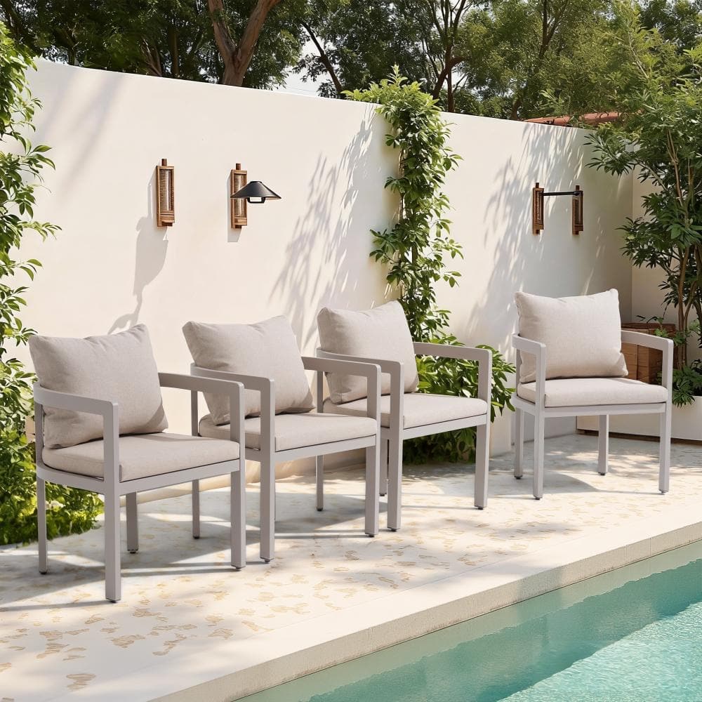 Patio Dining Chair Set of 4,aluminium Outdoor Chairs with Armrest, Beige Frame & Beige Cushions price history on PriceWatchPro