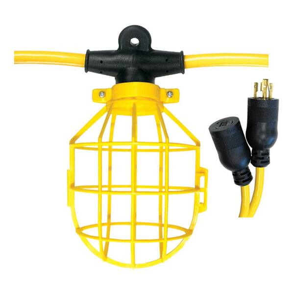 Voltec 100 ft. 12/3 SJTW 10-Light Plastic Cage Light String with Locking Connector - Yellow