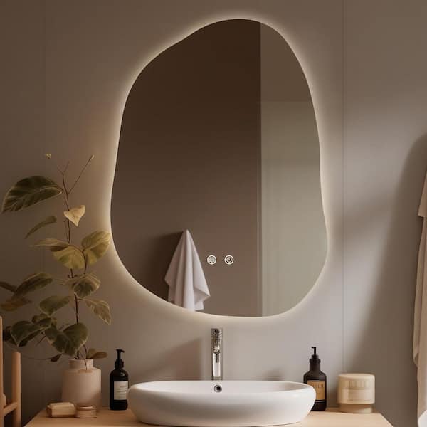 22 in. W x30 in. H Asymmetrical Oval Framless Led Wall Mirror with Lights