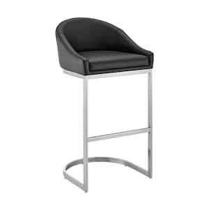 Katherine 26 in. Black Low Back Metal Counter Stool with Faux Leather Seat