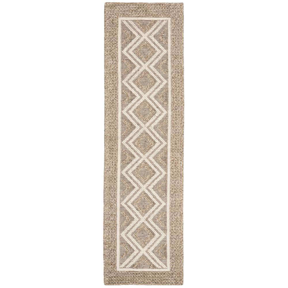 Handmade Ivory and Beige Wool Geometric Runner Rug