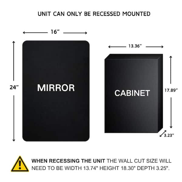 TEHOME 16-in x 24-in Recessed Mount Brushed Nickel Mirrored Medicine Cabinet