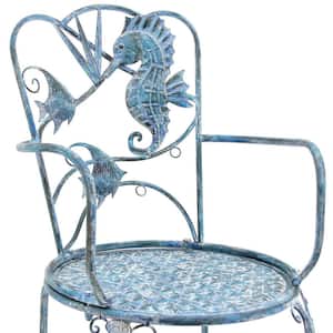 Sea Creature Coastal Blue Metal Outdoor Chairs (Set of 2)