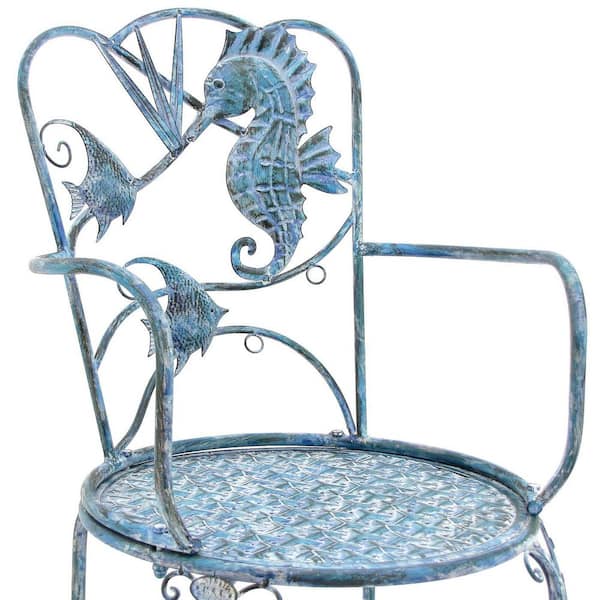 Zaer Ltd. International Sea Creature Coastal Blue Metal Outdoor Chairs (Set of 2)