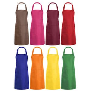 Multicolor Plain Bib Apron with 2 Pockets for Kitchen, Cooking, Restaurant, BBQ, Painting and Crafting (8-Pack)