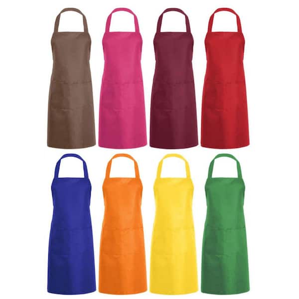 Angel Sar Multicolor Plain Bib Apron with 2 Pockets for Kitchen, Cooking, Restaurant, BBQ, Painting and Crafting (8-Pack)