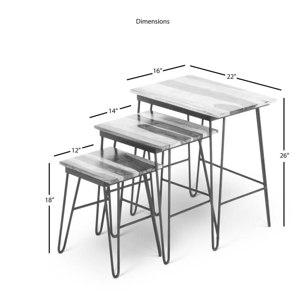 Tristan Industrial Nesting End Tables in Sheesham Wood and Black Metal