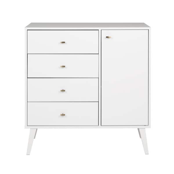 null Milo Mid Century 4-Drawer White Modern Chest with Door