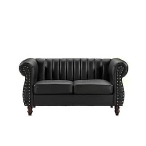 Capri 59.1 in. W Black Faux Leather 2-Seater Loveseat with Tufted Back