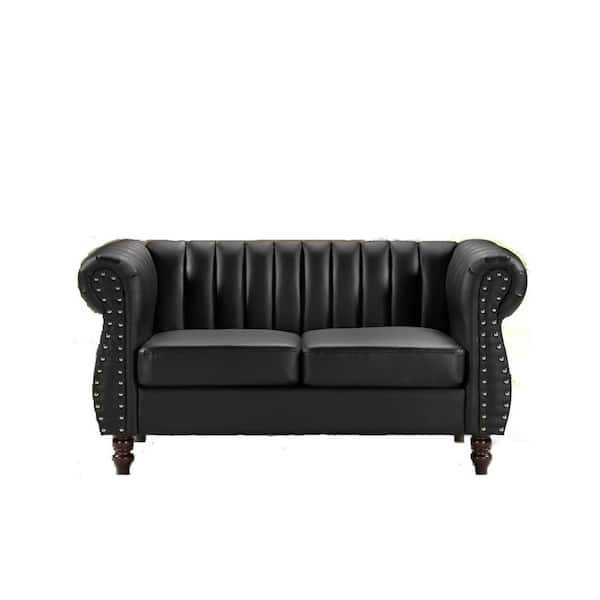 US Pride Furniture Capri 59.1 in. W Black Faux Leather 2-Seater Loveseat with Tufted Back