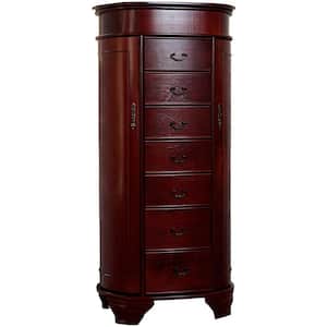 Daley Cherry Jewelry Armoire 38 in. H x 16 in. W x 12.5 in. D with 7 Drawers
