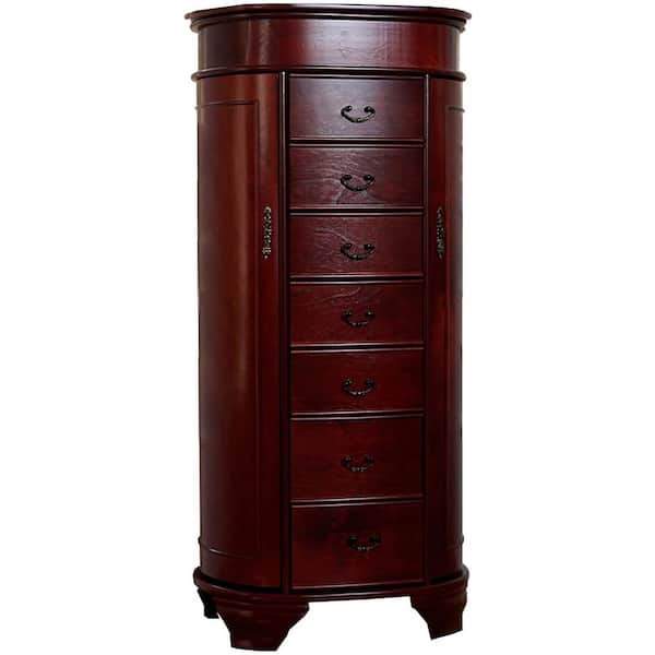 HIVES HONEY Daley Cherry Jewelry Armoire 38 in. H x 16 in. W x 12.5 in. D with 7 Drawers