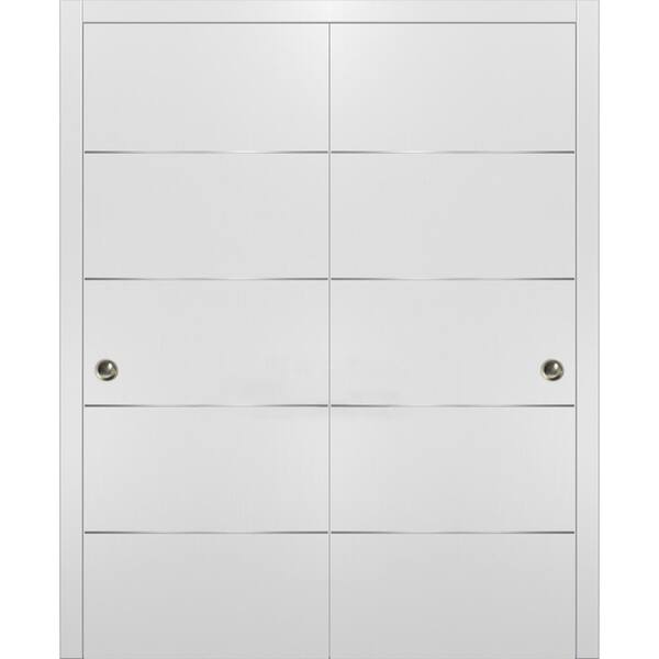 Sartodoors Planum 0020 60 in. x 84 in. Flush White Finished WoodSliding door with Closet Bypass Hardware