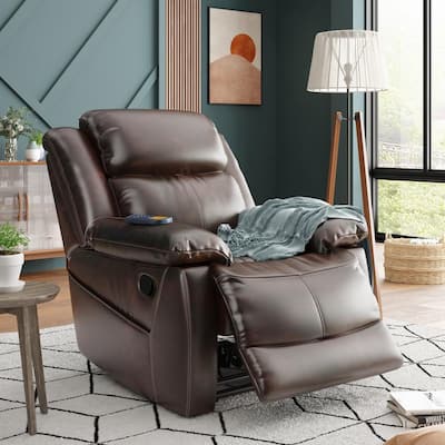 Brown PU Leather Heated Massage Recliner with 8 Vibration Points