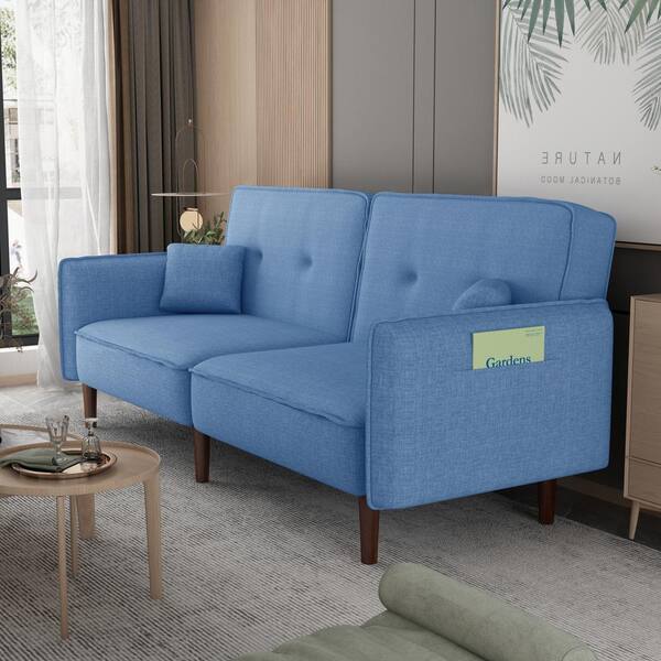 75 In Blue Fabric Upholstered Twin Size Sofa Bed With 2 Pillows 3 Adjule Modes Pockets 6 Solid Wood Legs Ll W1097s00014 The