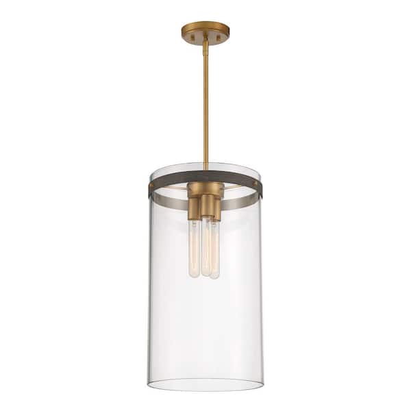 Designers Fountain Reflecta 60-Watt 3-Light Old Satin Brass Pendant with Clear Glass Shade