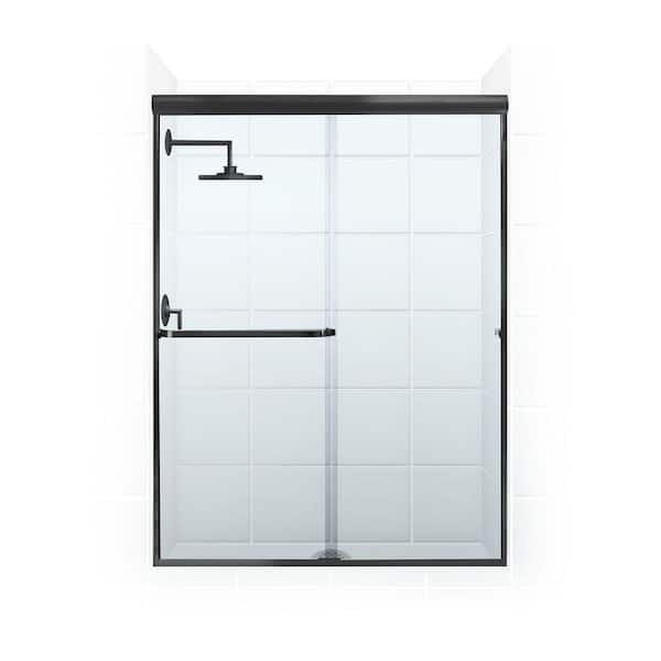 Paragon 3/16B Series 60 in. x 69 in. Semi-Frameless Sliding Shower Door with Towel Bar in Matte Black and Clear Glass