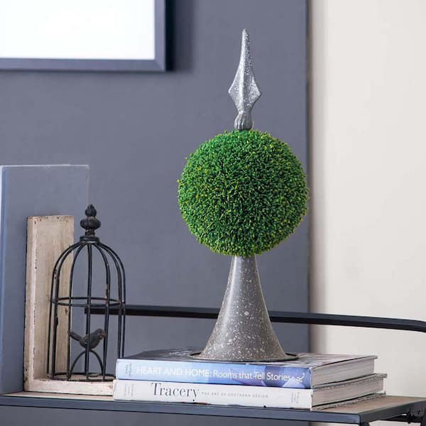 17 in. Green Indoor Succulent Artificial Plant, Faux Boxwood Topiary Sphere  on Metal Spire W2078P294241Q - The Home Depot