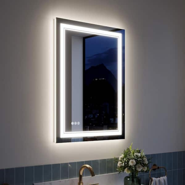 24 in. W x 32 in. H Rectangular Frameless LED Lighted Fog Free Wall Mount Bathroom Vanity Mirror in Aluminum, Dimmable