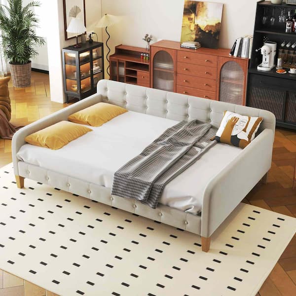Polibi White Full Size Upholstered Daybed with 4 Support Legs